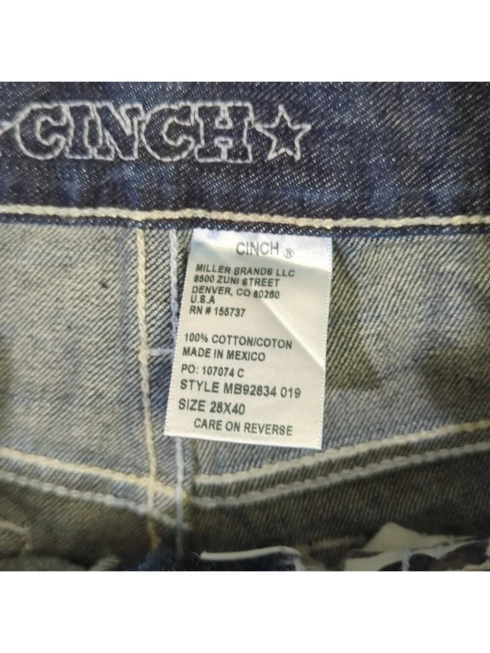 Cinch Jeans Men's 28x40 Blue Western Denim White Label Straight Cowboy Rodeo